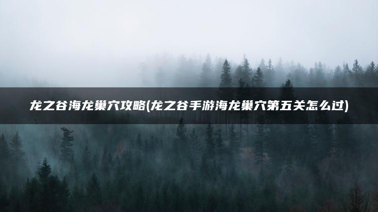 龙之谷海龙巢穴攻略(龙之谷手游海龙巢穴第五关怎么过)